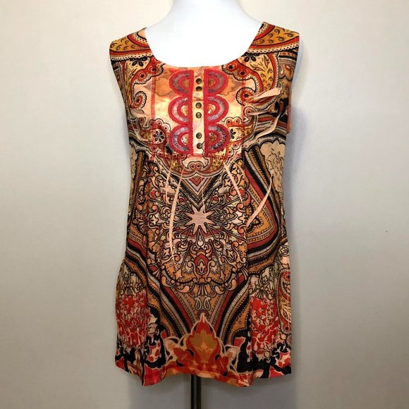 Cato Graphic Print / Sequins & Grommet Detail Tank (M) - Picture 1 of 3